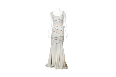 Lot 491 - Zahair Murad Grey Silk Embellished Mermaid Gown - Size 10