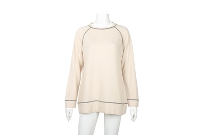 Lot 343 - Brunello Cucinelli Cream Cashmere Embellished Sweater - Size M