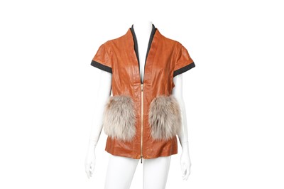 Lot 316 - Fendi Chestnut Leather Short Sleeve Jacket - Size 42