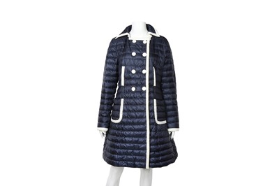 Lot 196 - Moncler Navy Quilted Down Double Breasted Coat - Size 4