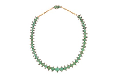 Lot 63 - AN EMERALD AND WHITE SAPPHIRE NECKLACE AND EARRING SUITE