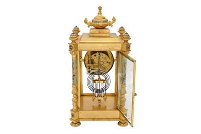 Lot 449 - A 19TH CENTURY FRENCH ORMOLU AND CLOISONNE FOUR GLASS MANTEL CLOCK