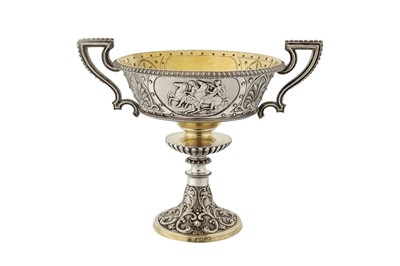 Lot 375 - A Victorian parcel gilt sterling silver twin handled cup, London 1867 by John Le Gallais of Jersey