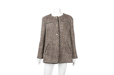 Lot 263 - Chanel Brown Wool Tweed CC Jacket - Size 46