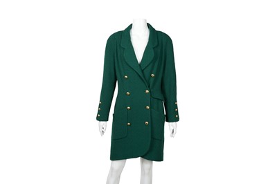 Lot 215 - Chanel Green Wool Boucle CC Long Jacket - Size 40
