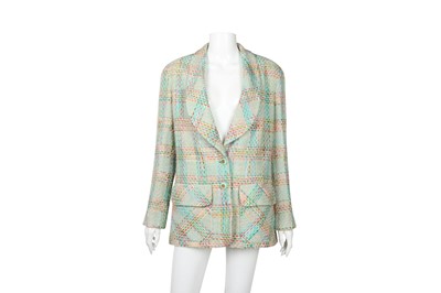 Lot 219 - Chanel Green Wool Tweed CC Jacket - Size 44