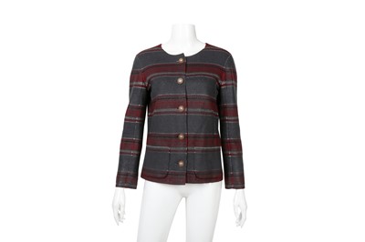Lot 141 - Chanel Grey Stripe Coated Cashmere Jacket - Size 36