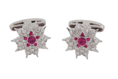 Lot 302 - A PAIR OF RUBY AND DIAMOND CUFFLINKS