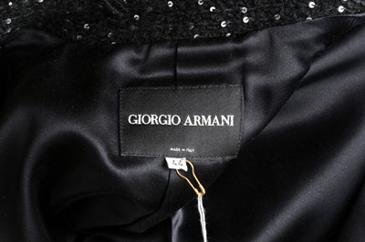 Lot 516 - Giorgio Armani Black Wool Boucle Embellished Coat - Size 44