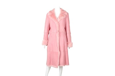 Lot 80 - Escada Pink Shearling Whipstitch Coat - Size 38