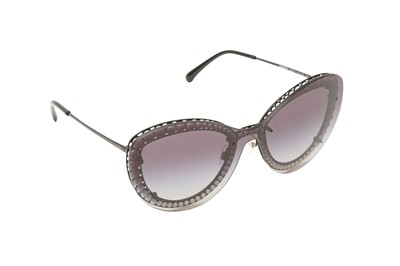 Lot 549 - Chanel Black Rimless Pearl Butterfly Sunglasses