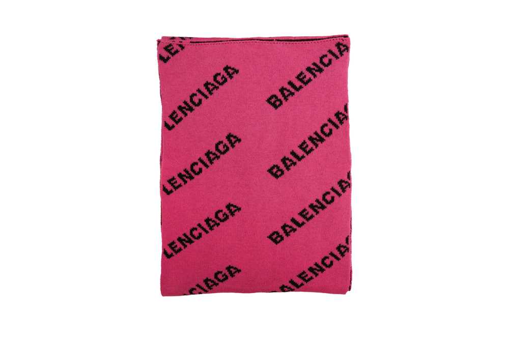 Lot 68 - Balenciaga Hot Pink Wool Allover Logo Scarf