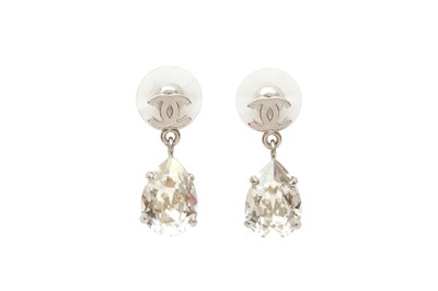 Lot 498 - Chanel Crystal Pear CC  Drop Pierced Earrings