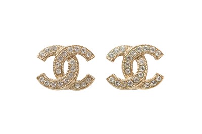 Lot 376 - Chanel Crystal CC Mini Pierced Earrings