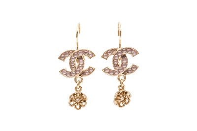 Lot 380 - Chanel Lilac CC Flower Drop Pierced Earrings