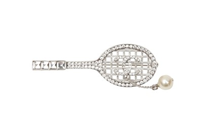 Lot 499 - Chanel Crystal CC Tennis Racket Pin Brooch