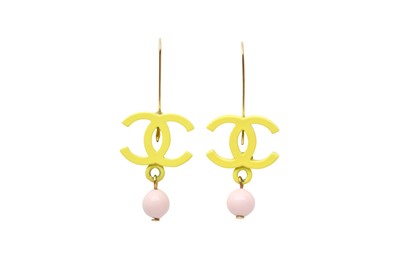 Lot 5 - Chanel Yellow CC Drop Pierced Earrings