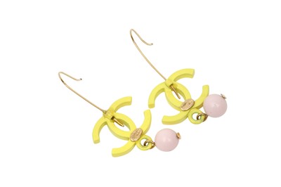Lot 5 - Chanel Yellow CC Drop Pierced Earrings