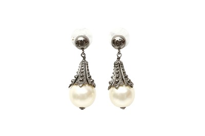 Lot 142 - Chanel Ivory Pearl CC Drop Pierced Earrings