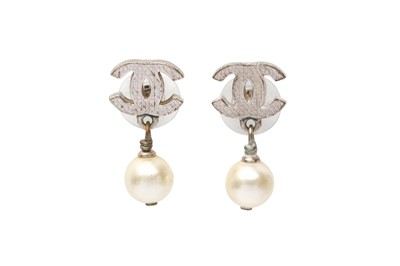 Lot 482 - Chanel Pearl CC Drop Pierced Earrings
