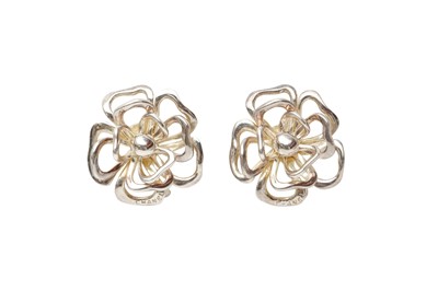 Lot 496 - Chanel Silver Camelia Clip On Earrings