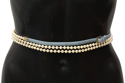 Lot 170 - Chanel Blue Pearl Double Wrap Belt - Size 90