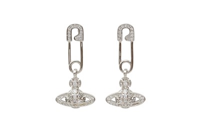 Lot 477 - Vivienne Westwood Crystal Safety Pin Orb Pierced Earrings