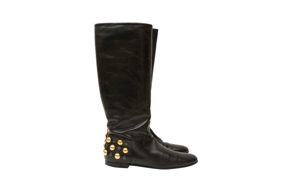 Lot 417 - Gucci Black Babouska Flat Long Boot - Size