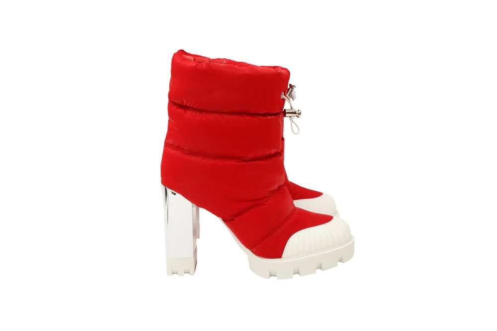 Lot 47 - Christian Louboutin Red Oriona Lug Heeled Boot - Size 37