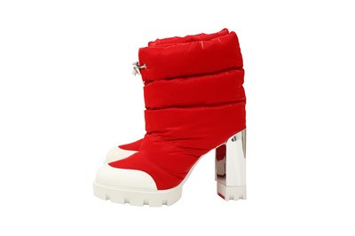Lot 47 - Christian Louboutin Red Oriona Lug Heeled Boot - Size 37