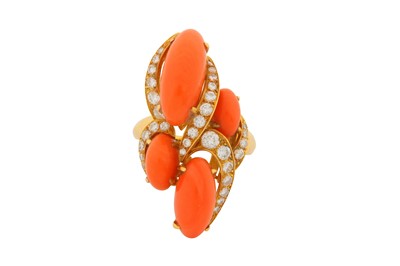 Lot 166 - A CORAL AND DIAMOND RING