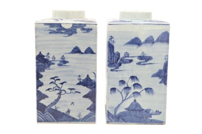 Lot 49 - A PAIR OF CHINESE BLUE AND WHITE 'LANDSCAPE' TEA JARS