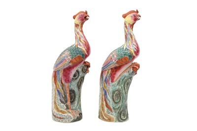 Lot 63 - A PAIR OF CHINESE EXPORT FAMILLE-ROSE 'PHOENIX' FIGURES
