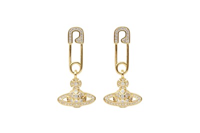 Lot 340 - Vivienne Westwood Crystal Safety Pin Orb Pierced Earrings