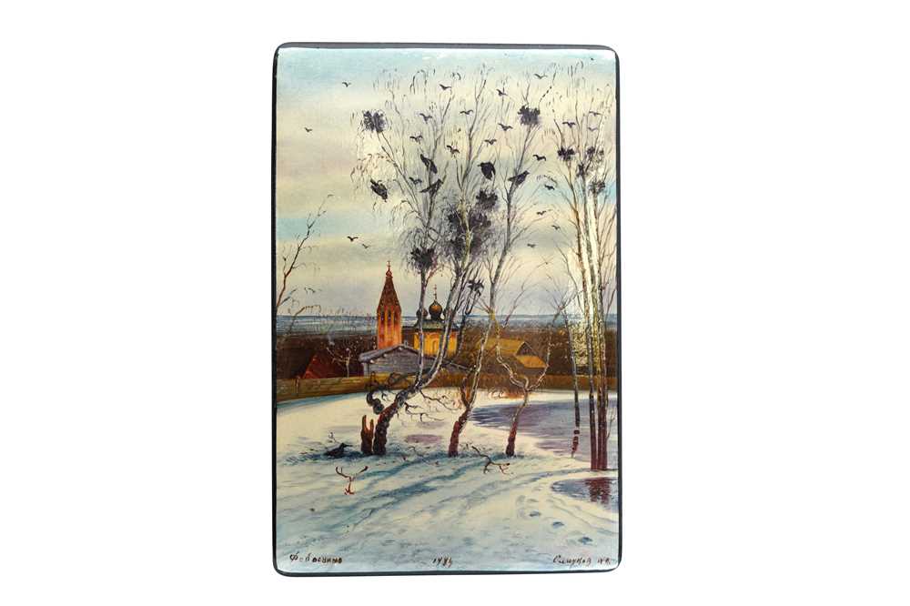 Lot 223 - A RUSSIAN LAQUER BOX - WINTER SCENE