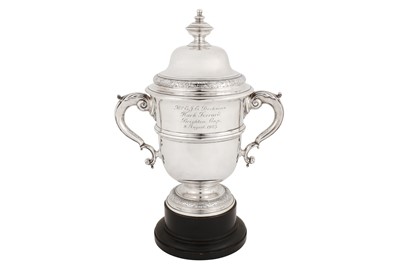 Lot 306 - A George V sterling silver twin handled covered cup, London 1921 by Garrards