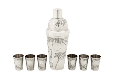 Lot 184 - An early 20th century Chinese export unmarked silver cocktail set, Shanghai circa 1930