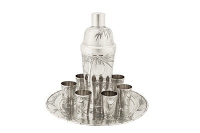 Lot 184 - An early 20th century Chinese export unmarked silver cocktail set, Shanghai circa 1930