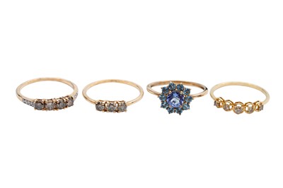 Lot 33 - A GROUP OF FOUR 9CT GOLD GEM-SET RINGS