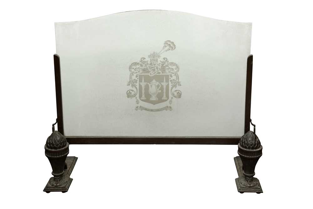 Lot 761 - A BRONZE AND GLASS FIRESCREEN FOR THE WORSHIPFUL COMPANY OF FOUNDERS