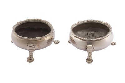 Lot 32 - A PAIR OF GEORGE II STERLING SILVER SALTS, LONDON 1747 maker’s mark obscured but probably by I.W in a circle, for James Waters (free. 24th March 1737)