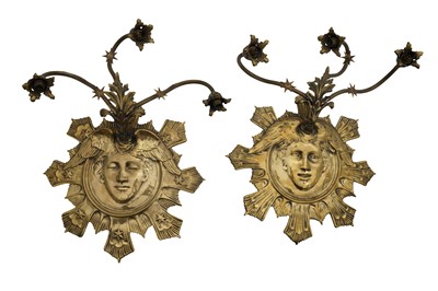 Lot 645 - A PAIR OF POLISHED BRASS TRIPLE BRANCH WALL LIGHTS