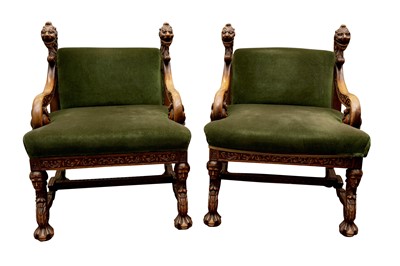 Lot 779 - A PAIR OF 19TH CENTURY SPANISH CARVED WALNUT ARMCHAIRS
