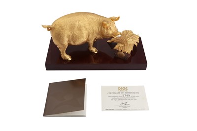 Lot 593 - A RISIS OF SINGAPORE 24K GOLD-PLATED ZODIAC 'PIG' FIGURE