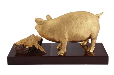 Lot 593 - A RISIS OF SINGAPORE 24K GOLD-PLATED ZODIAC 'PIG' FIGURE