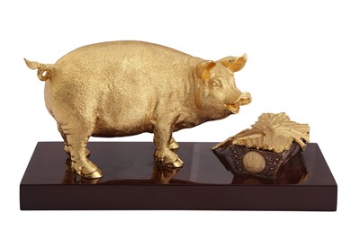 Lot 593 - A RISIS OF SINGAPORE 24K GOLD-PLATED ZODIAC 'PIG' FIGURE