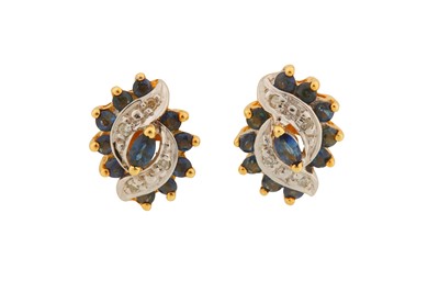 Lot 112 - A PAIR OF SAPPHIRE AND DIAMOND STUD EARRINGS