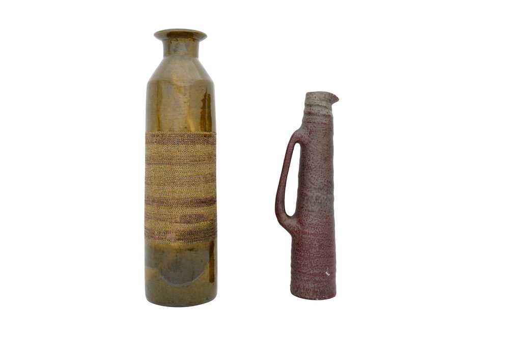 Lot 184 - A MOBACH POTTERY JUG AND A GREEN GLAZED VASE
