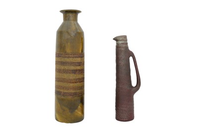 Lot 184 - A MOBACH POTTERY JUG AND A GREEN GLAZED VASE