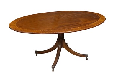 Lot 786 - A MAHOGANY AND CROSSBANDED GEORGE III STYLE OVAL DINING TABLE BY WILLIAM TILLMAN